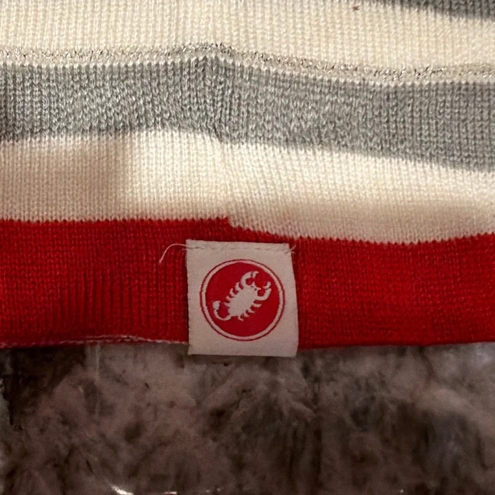 Castrelli Cycling Neck Gaiter Knit Winter Scarf Striped Red Cream Grey